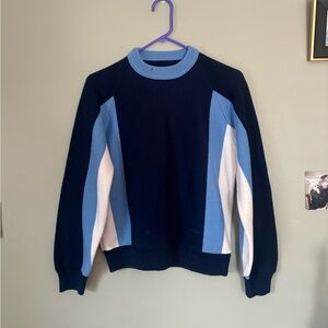 navy blue and white sweater, worn and good condition